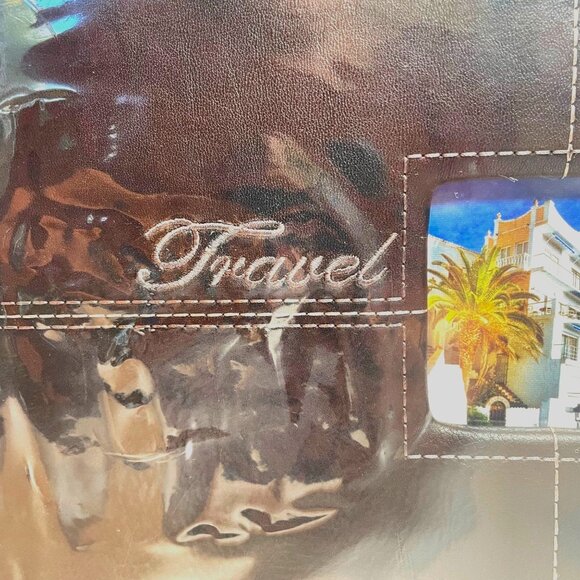 Black Faux Leather Photo Album with Picture Window and labeled Travel - Picture 2 of 8